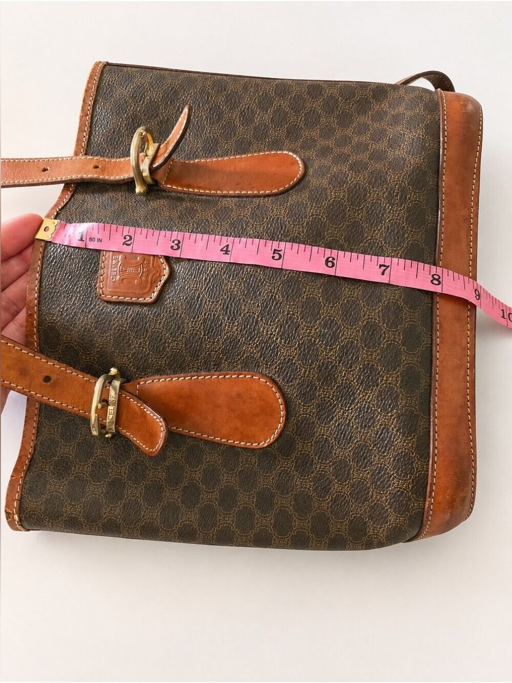 Vintage Celine Macadam Brown Leather Shoulder Tote Bag Made in Italy - Picture 13 of 16